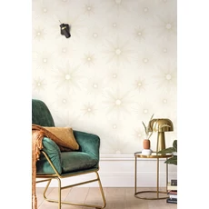 Kép 3/3 - Caselio Napmintás elegáns fehér-arany vinyl tapéta William Blanc Or 53 cm X 10 m