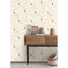 Kép 3/3 - Caselio Épület mintás art deco fehér-arany vinyl tapéta párduccal James Blanc Noir Or 53 cm X 10 m