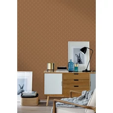 Kép 3/3 - Caselio Pálma mintás art deco barna vinyl tapéta Edgar Caramel Or 53 cm X 10 m