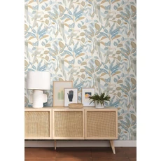 Kép 3/3 - Caselio Egzotikus papagáj mintás kék vinyl tapéta Gary Ciel Or 53 cm X 10 m