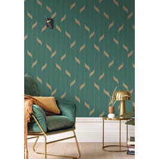 Kép 3/3 - Caselio hullám mintás modern sötétzöld vinyl tapéta Manille Vert Anglais 53 cm X 10 m