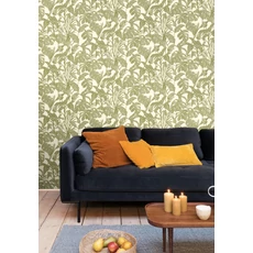 Kép 3/3 - Caselio Levél mintás keki zöld vinyl tapéta Bogota Vert Kaki 53 cm X 10 m