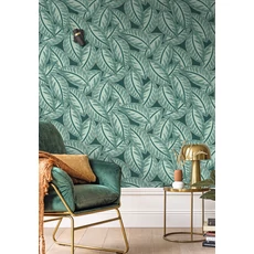 Kép 3/3 - Caselio Levélmintás modern sötétzöld vinyl tapéta Caracas Vert Sapin 53 cm X 10 m