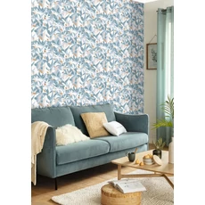 Kép 2/3 - Caselio Modern virág mintás kék vlies tapéta Fauve Bleu Beige Dore 53 cm X 10 m