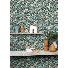 Kép 2/2 - Caselio Vidám virág mintás zöld-fekete vlies tapéta Naivete Vert 53 cm X 10 m