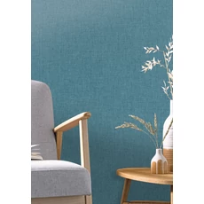 Kép 3/3 - Caselio Lenvászon hatású kék vinyl tapéta Uni Mat Bleu Ocean 53 cm X 10 m