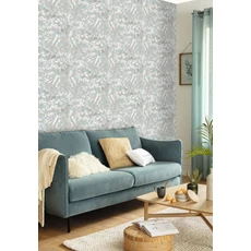 Kép 2/3 - Caselio Romantikus botanikai mintás kék-arany vlies tapéta Lovely Field Smoke Blue Dore 53 cm X 10 m