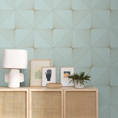 Kép 2/2 - Caselio Geometriai mintás modern kék-arany vinyl tapéta Moonlight Sunset Smoke Blue Dore 53 cm X 10 m