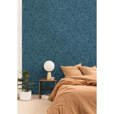 Kép 3/3 - Caselio Elegáns texturált kék vinyl tapéta Patine Uni Bleu Canard 53 cm X 10 m