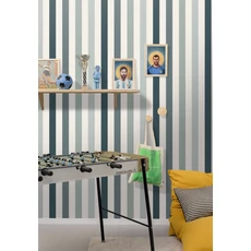 Kép 3/3 - Caselio Csíkos kék vinyl tapéta Stay Positive Bleu Canard 53 cm X 10 m