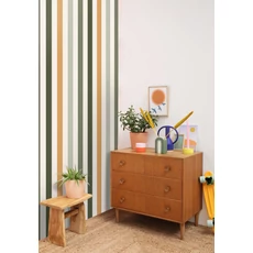 Kép 3/3 - Caselio Csíkos zöld vinyl tapéta Stay Positive Kaki 53 cm X 10 m