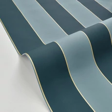 Kép 2/3 - Caselio Elegáns csíkos kék vinyl tapéta arany széllel Moonlight Golden Lines Bleu Paon Ocean 53 cm X 10 m