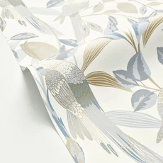 Kép 2/3 - Caselio Egzotikus papagáj mintás kék vinyl tapéta Gary Ciel Or 53 cm X 10 m