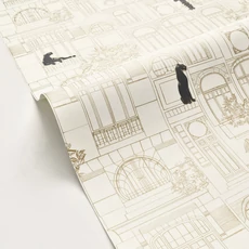 Kép 2/3 - Caselio Épület mintás art deco fehér-arany vinyl tapéta párduccal James Blanc Noir Or 53 cm X 10 m