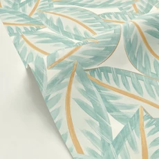 Kép 2/3 - Caselio Levélmintás modern kékes zöld vinyl tapéta Caracas Vert D'Eau Or 53 cm X 10 m