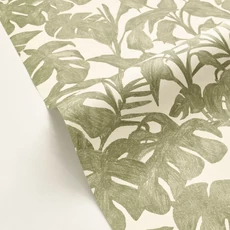 Kép 2/3 - Caselio Levél mintás keki zöld vinyl tapéta Bogota Vert Kaki 53 cm X 10 m