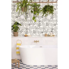 Kép 3/3 - Caselio Trópusi növény mintás fekete-fehér vlies tapéta Bali Bleu Orange 53 cm X 10 m