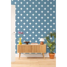 Kép 3/3 - Caselio Retro mintás kék vinyl taolta Detour Bleu Petrole 53 cm X 10 m