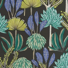 Kép 1/3 - Caselio Trópusi növény mintás zöld-fekete vlies tapéta Bali Noir Vert 53 cm X 10 m