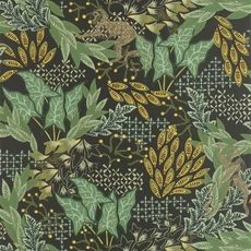 Kép 1/3 - Caselio Trópusi erdő mintás fekete-zöld vlies tapéta Borneo Noir Vert Or 53 cm X 10 m