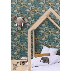 Kép 3/3 - Caselio Dzsungel mintás kék vlies tapéta Jane Bleu Nuit Rose 53 cm X 10 m