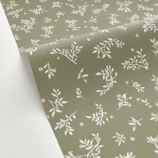 Kép 2/3 - Caselio Romanitkus apró virágos keki zöld vinyl tapéta Callisto Kaki Rose 53 cm X 10 m