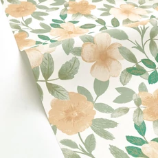 Kép 2/3 - Caselio Virág mintás zöld-sárga vinyl tapéta Gaia Vert Orange 53 cm X 10 m