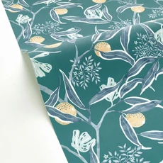 Kép 2/3 - Caselio Gyümölcs mintás kék vinyl tapéta konyhába Eurydice Bleu Egee 53 cm X 10 m