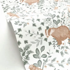 Kép 2/3 - Caselio Erdei állatos fehér-zöld vllies tapéta Se Faufiler Vert De Gris 53 cm X 10 m