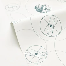 Kép 2/3 - Caselio Bolygós kék-fehér vinyl tapéta Just Fly Bleu Canard 53 cm X 10 m