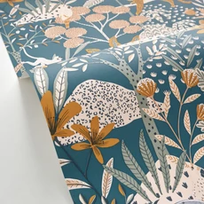 Kép 2/3 - Caselio Dzsungel mintás kék vlies tapéta Jane Bleu Nuit Rose 53 cm X 10 m