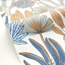 Kép 2/3 - Caselio Trópusi növény mintás kék-barna vlies tapéta Bali Bleu Orange 53 cm X 10 m