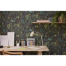 Kép 3/3 - Caselio Modern levél mintás zöld-fekete vinyl tapéta Green Life Joy Vert Noir 53 cm X 10 m