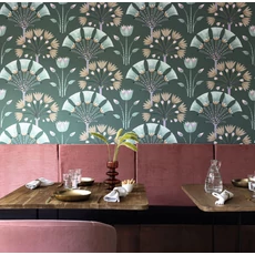 Kép 3/3 - Caselio Virág mintás elegáns zöld-lila vinyl tapéta Majestic Vert Emeraude Violet 53 cm X 10 m