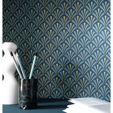 Kép 3/3 - Caselio Palmetta mintás art deco sötétkék-arany vinyl tapéta Abundance Bleu Nuit Dore 53 cm X 10 m