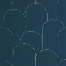 Kép 1/3 - Caselio Elegáns art deco sötétkék vinyl tapéta Ornament Blue Nuit Dore 53 cm X 10 m