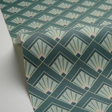 Kép 2/3 - Caselio Art deco glamúr zöld-arany vinyl tapéta Effervescence Vert Emeraude Violet 53 cm X 10 m