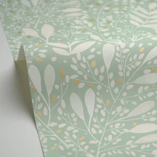 Kép 2/3 - Caselio Modern levél mintás zöld vinyl tapéta Green Life Joy Vert D'Eau Or 53 cm X 10 m