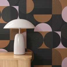 Kép 3/3 - Caselio Geometriai mintás modern barna-lila vinyl tapéta Amplitude Orange Mauve 53 cm X 10 m