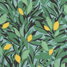 Kép 1/3 - Caselio Citromfás mediterrán zöld-sárga vinyl tapéta Cassis Vert Feuille Jaune 53 cm X 10 m