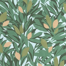 Kép 1/3 - Caselio Citromfás mediterrán zöld vinyl tapéta Cassis Vert Mousse Orange 53 cm X 10 m