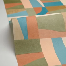 Kép 2/3 - Caselio Absztrakt mintás modern terrakotta-zöld vinyl tapéta Aix Terracota Vert 53 cm X 10 m