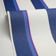 Kép 2/3 - Caselio Elegáns csíkos kék vinyl tapéta lila szegéllyel Linear Bleu 53 cm X 10 m