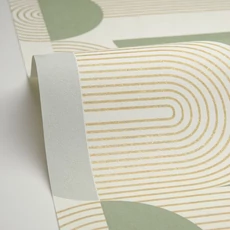 Kép 2/3 - Caselio Geometriai mintás modern zöld-arany vinyl tapéta Amplitude Vert D'Eau 53 cm X 10 m