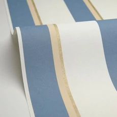 Kép 2/3 - Caselio Elegáns csíkos kék vinyl tapéta barnaszegéllyel Linear Bleu 53 cm X 10 m