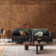 Kép 2/2 - Caselio Faerezetes levél mintás modern barna vinyl poszter tapéta Wood Leaves Marron 212 cm X 3,1 m