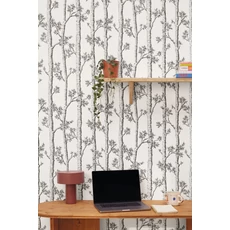 Kép 3/3 - Caselio Fa mintás modern fekete-fehér vlies tapéta Automne Blanc 53 cm X 10 m