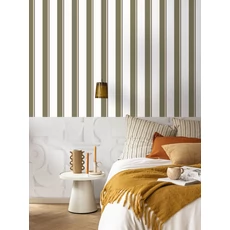 Kép 3/3 - Caselio Elegáns csíkos zöld vinyl tapéta fekete szegéllyel Linear Vert Kaki 53 cm X 10 m