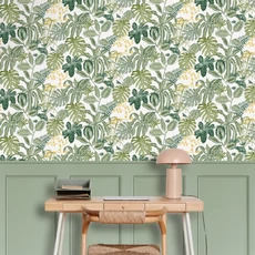 Kép 3/3 - Caselio Levélmintás egzotikus zöld vinyl tapéta Manaus Vert Mousse 53 cm X 10 m