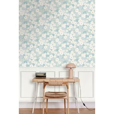 Kép 3/3 - Caselio Virág mintás kék vlies tapéta Flora Bleu 53 cm X 10 m